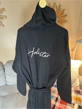Hollister Black Hooded Lounge Robe with Logo on back